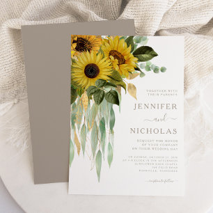 Elegant Floral Sunflowers Eucalyptus Wedding Invitation
