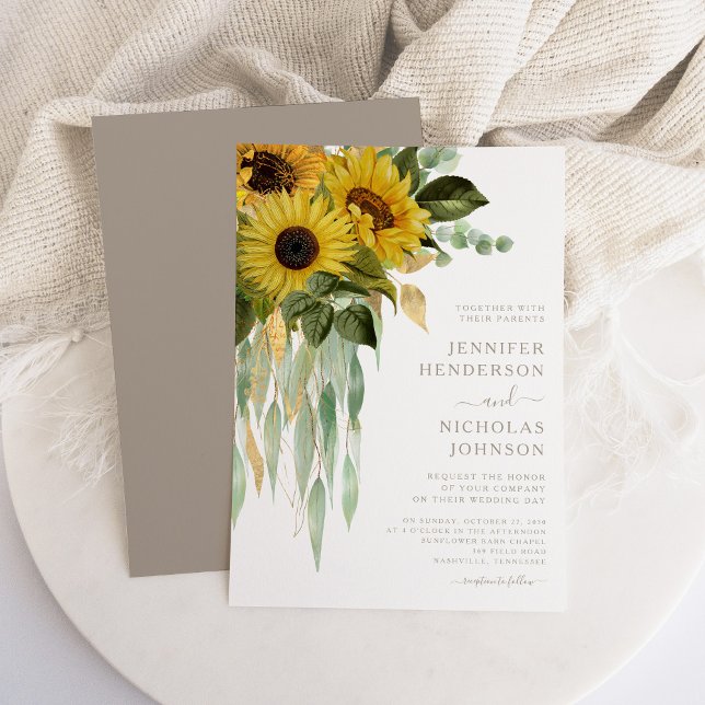 Elegant Floral Sunflowers Eucalyptus Wedding Invitation (Elegant Floral Sunflowers Eucalyptus Wedding Invitation)