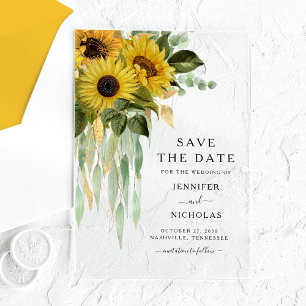 Elegant Floral Sunflowers Save The Date Acrylic Invitations