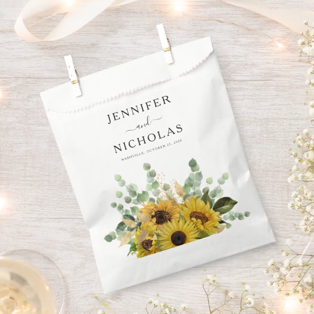 Elegant Floral Sunflowers Wedding  Favour Bag (Clipped)