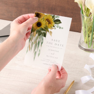 Elegant Floral Sunflowers Wedding Save The Date Vellum Invitations