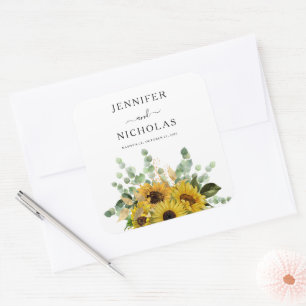 Elegant Floral Sunflowers Wedding Square Sticker