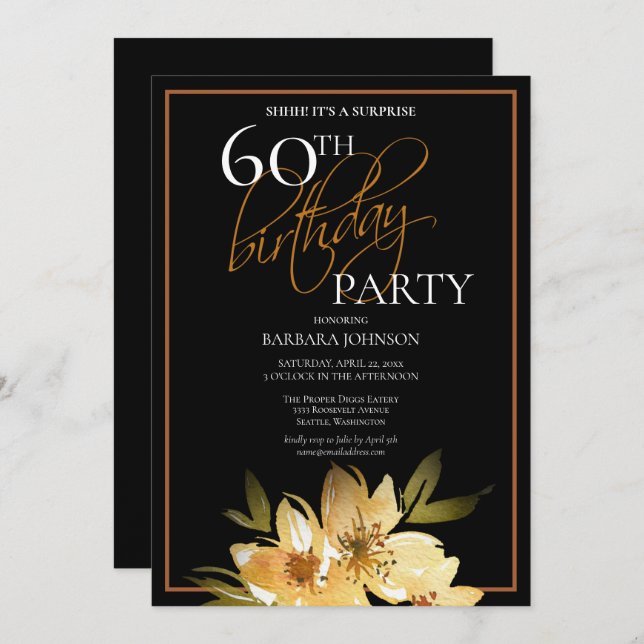 Elegant Floral Surprise 60th Birthday Invitation (Front/Back)