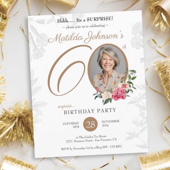 Elegant Floral Surprise 60th Birthday Invitation (Elegant Floral Surprise 60th Birthday Invitation)
