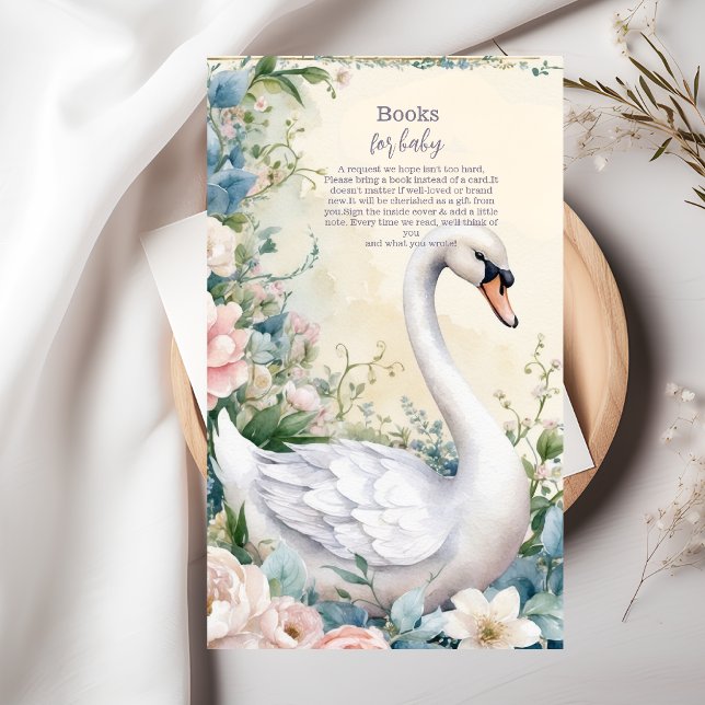 Elegant Floral Swan Blush Pink Books for Baby Enclosure Card (Creator Uploaded)