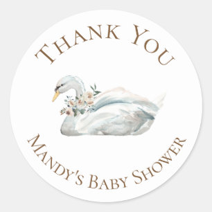 Elegant Floral Swan Thank You Classic Round Sticker