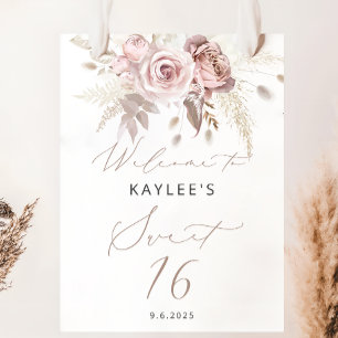 Elegant Floral Sweet 16 Birthday Welcome Poster