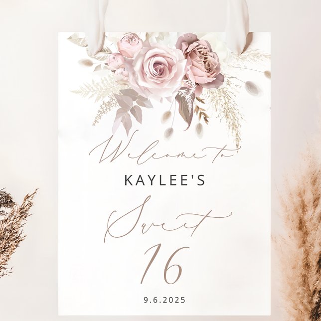 Elegant Floral Sweet 16 Birthday Welcome Poster (Creator Uploaded)
