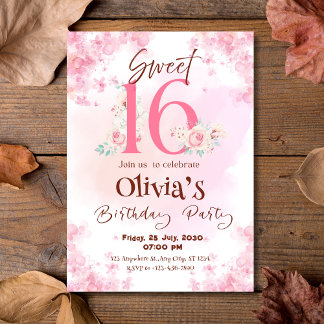 Elegant Floral Sweet 16th Birthday Invitation