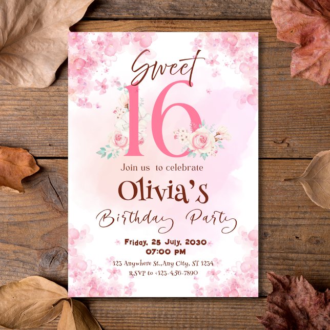 Elegant Floral Sweet 16th Birthday Invitation (Elegant Floral Sweet 16th Birthday Invitation
)