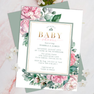 Elegant Floral Sweet Pink & Gold Girl Baby Shower  Invitation