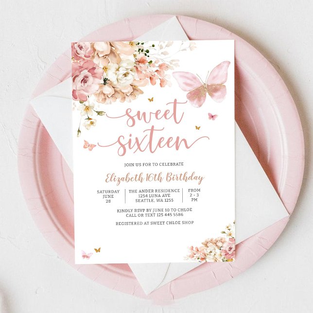Elegant Floral Sweet Sixteen Invitation (Creator Uploaded)