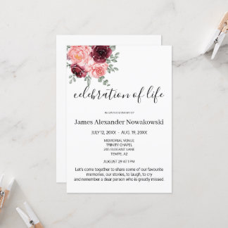 Elegant Floral Tasteful Life Celebration Funeral Invitation