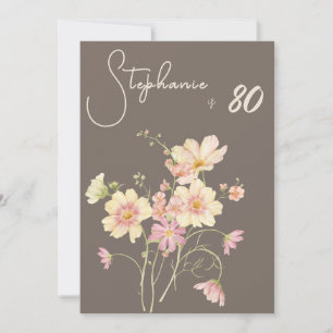 Elegant Floral Taupe Blush 80th Birthday Invitatio Invitation