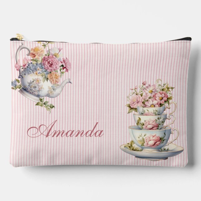 Elegant Floral Tea cup & teapot Print Cut Sew Bag (Front)