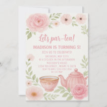 Elegant Floral Tea Party Birthday Invitation
