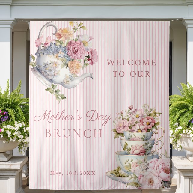 Elegant Floral Tea party Mother's Day Backdrop Tapestry (Elegant Floral Vintage Tea Party decoration Mother's Day Backdrop)