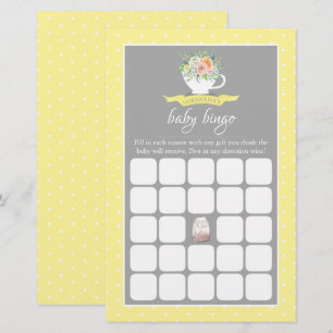 Elegant Floral Teacup Baby Shower Tea Party Bingo