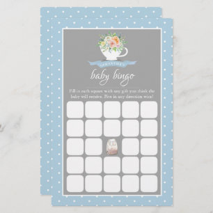 Elegant Floral Teacup Baby Shower Tea Party Bingo