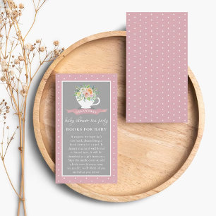 Elegant Floral Teacup Baby Shower Tea Party Book Enclosure Card