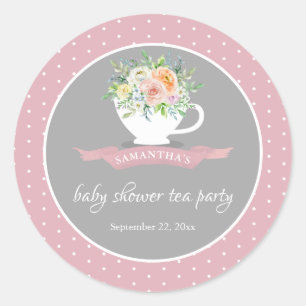 Elegant Floral Teacup Baby Shower Tea Party Classic Round Sticker