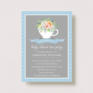 Elegant Floral Teacup Baby Shower Tea Party Invitation
