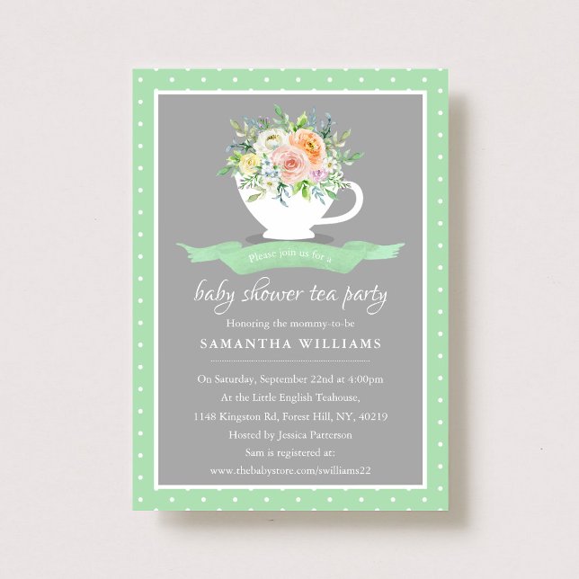 Elegant Floral Teacup Baby Shower Tea Party Invitation (Creator Uploaded)