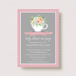 Elegant Floral Teacup Baby Shower Tea Party Invitation