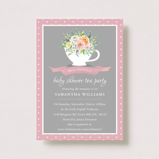 Elegant Floral Teacup Baby Shower Tea Party Invitation (Creator Uploaded)