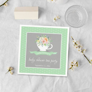 Elegant Floral Teacup Baby Shower Tea Party Napkin