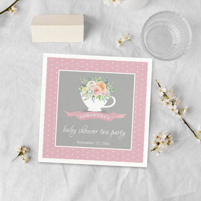 Elegant Floral Teacup Baby Shower Tea Party Napkin (Creator Uploaded)