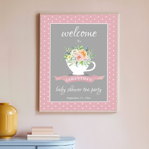 Elegant Floral Teacup Baby Shower Tea Party Poster
