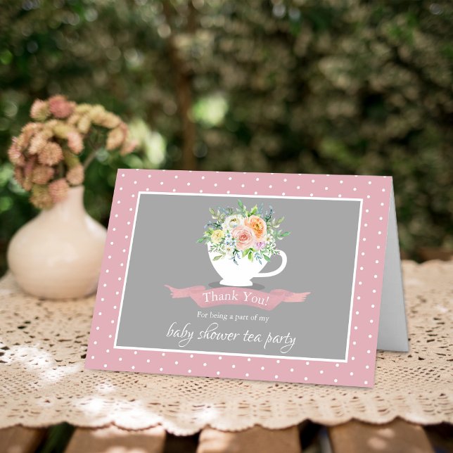 Elegant Floral Teacup Baby Shower Tea Party Thank You Card (Creator Uploaded)