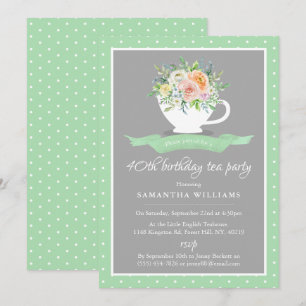 Elegant Floral Teacup Birthday Tea Party Invitation