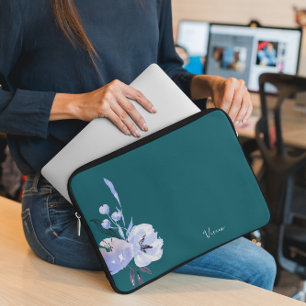 Elegant Floral Teal Abstract Laptop Sleeve