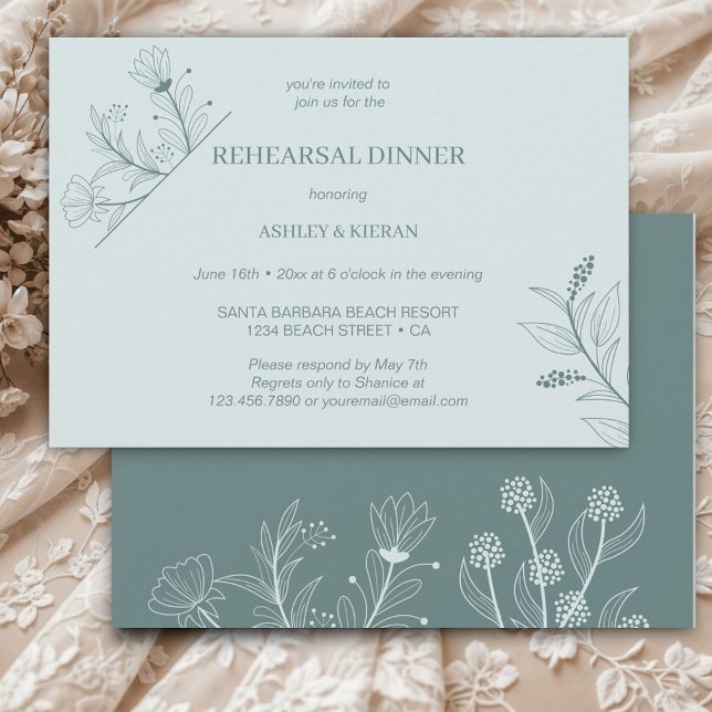 Elegant Floral Teal Rehearsal Dinner Invitation (Creator Uploaded)