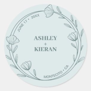 Elegant Floral Teal Wedding Classic Round Sticker
