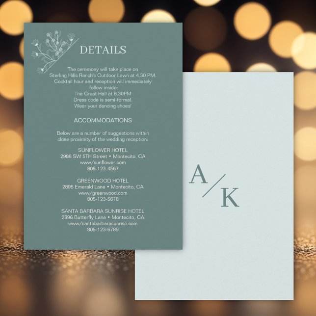 Elegant Floral Teal  Wedding Details  Enclosure Card (Creator Uploaded)