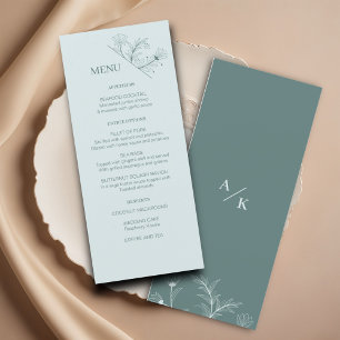 Elegant Floral Teal Wedding Menu