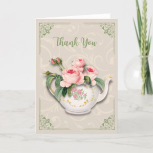 Elegant Floral Teapot Thank You Card