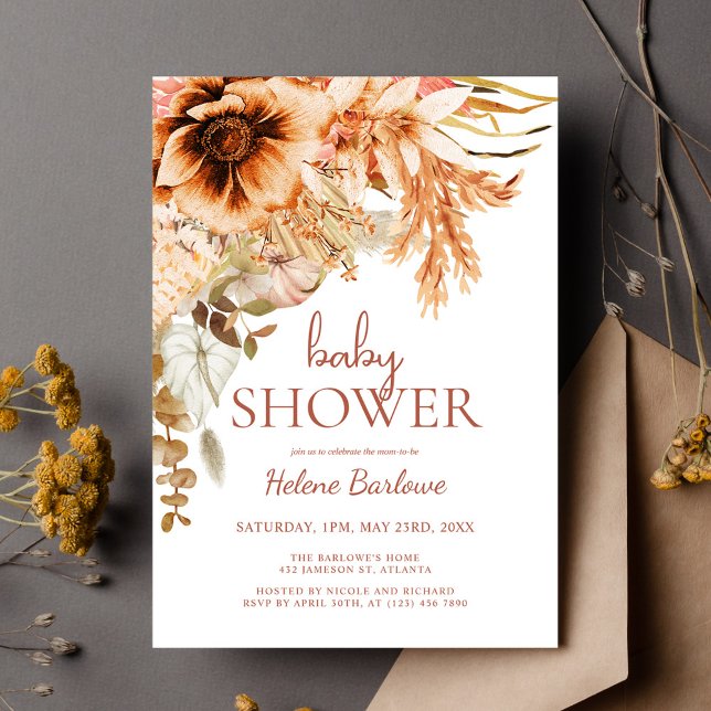 Elegant Floral Terracotta Fall Baby Shower Invitation (Elegant Floral Terracotta Fall Baby Shower Invitation)