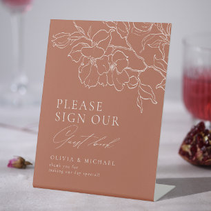Elegant floral terracotta Wedding Guest Book Pedestal Sign