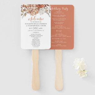 Elegant Floral Terracotta Wedding Program Hand Fan