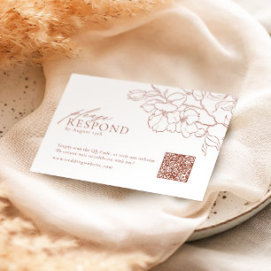 Elegant floral terracotta wedding QR code  RSVP Card