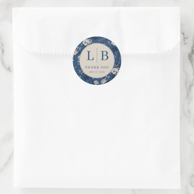 Elegant Floral Thank You Card Classic Round Sticker (Bag)