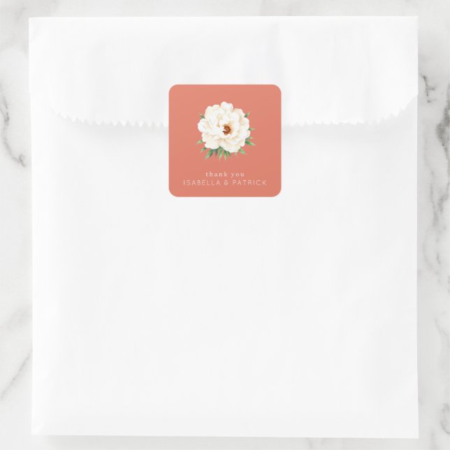 Elegant Floral Thank You Card Square Sticker (Bag)