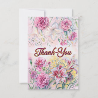 Elegant Floral Thank-You Card with Pink and Gold 