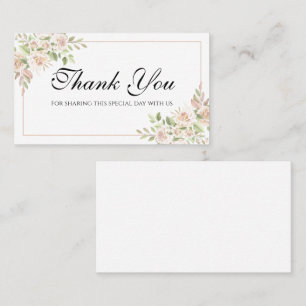 Elegant Floral Thank You Pink Rose Wedding Place Card