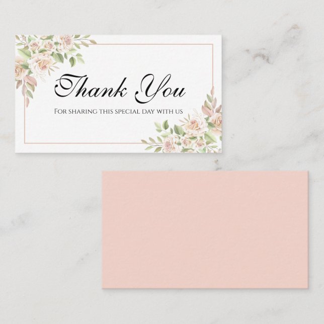 Elegant Floral Thank You Pink Rose Wedding Place Card (Front/Back)