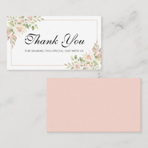 Elegant Floral Thank You Pink Rose Wedding Place Card